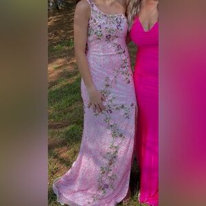 Elegant Pink Floral Evening Gown